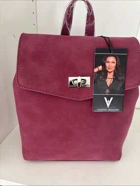 Contemporary Plum Faux-Leather Backpack with Turn-Lock Closure